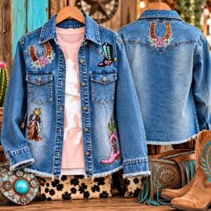Wash Elevated Western Patch Denim Jacket