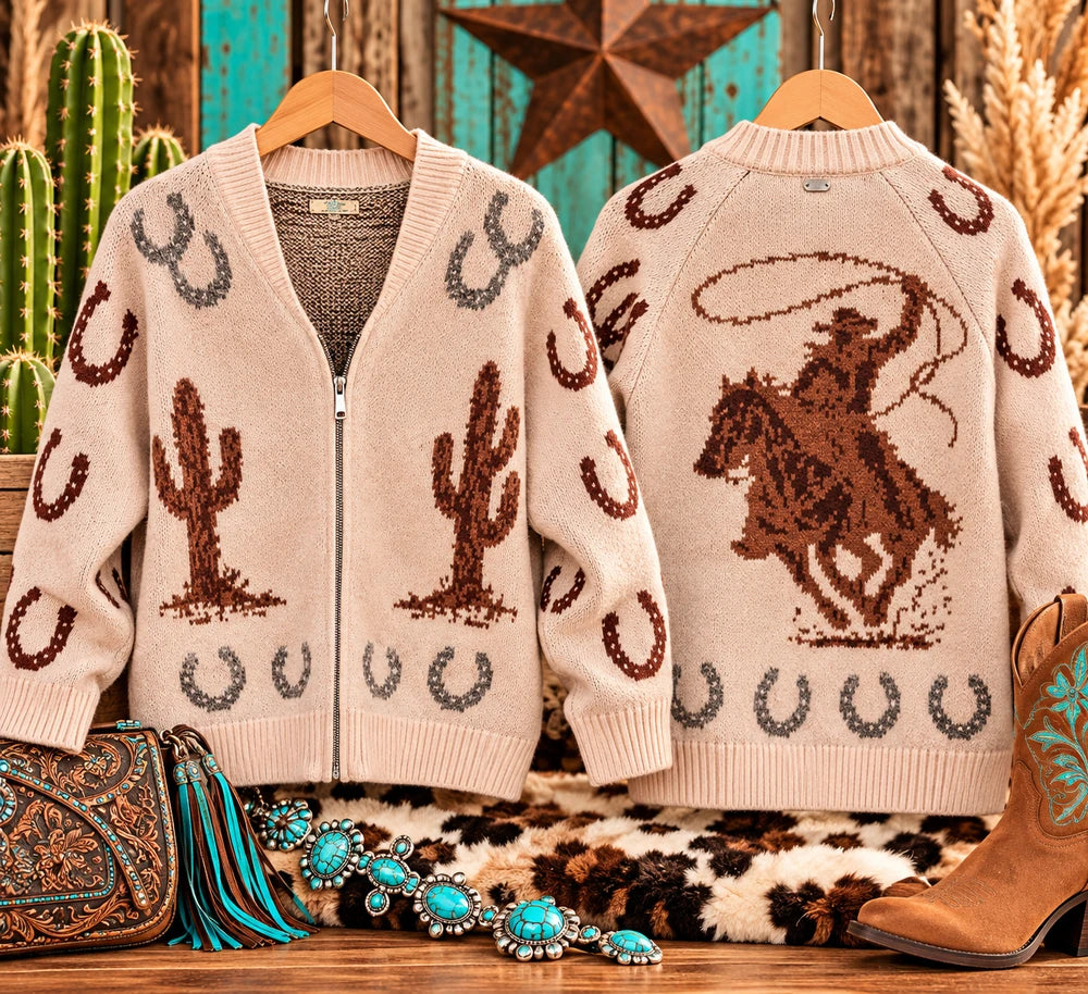 Western Knitted Sweater - Olive