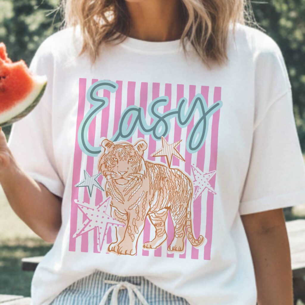Easy Tiger Summer Preppy Pink Stripe Vintage Graphic