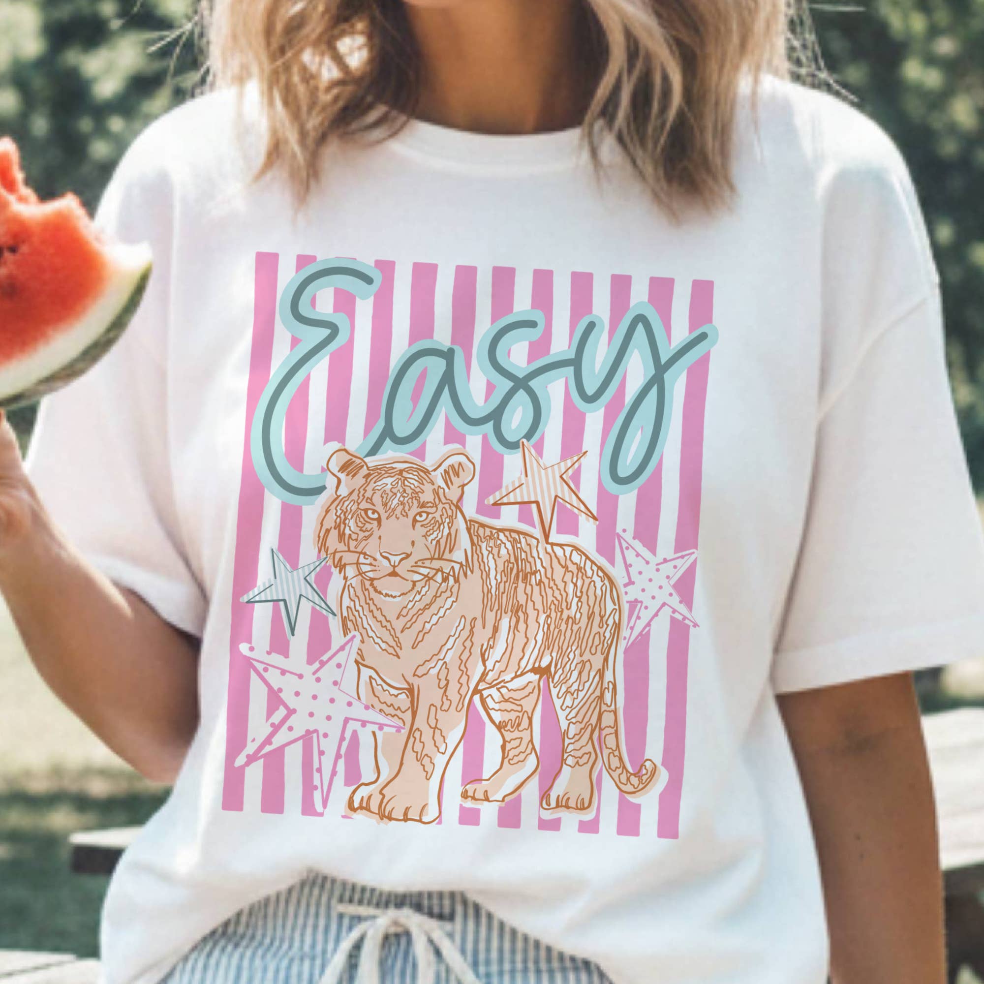 Easy Tiger Summer Preppy Pink Stripe Vintage Graphic