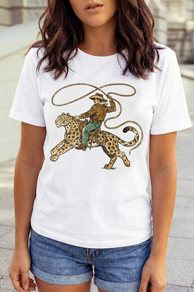 Leopard Rodeo Cowboy Graphic Casual Tee