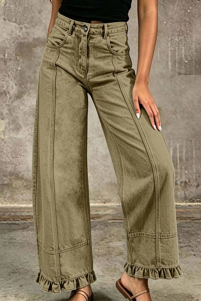 Ruffle Leg Baggy Jeans