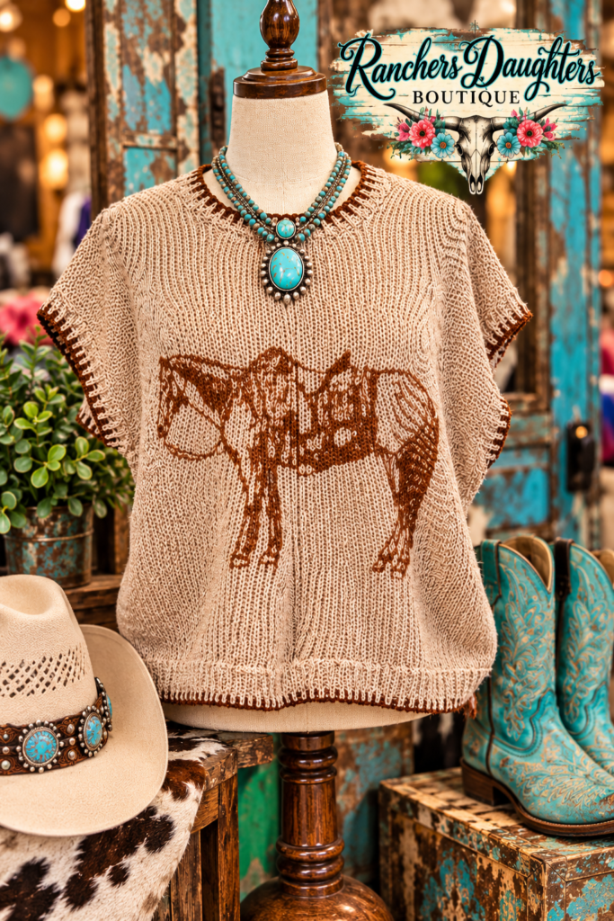 Cowpony Short Sleeve Printed Sweater Vest with Trim