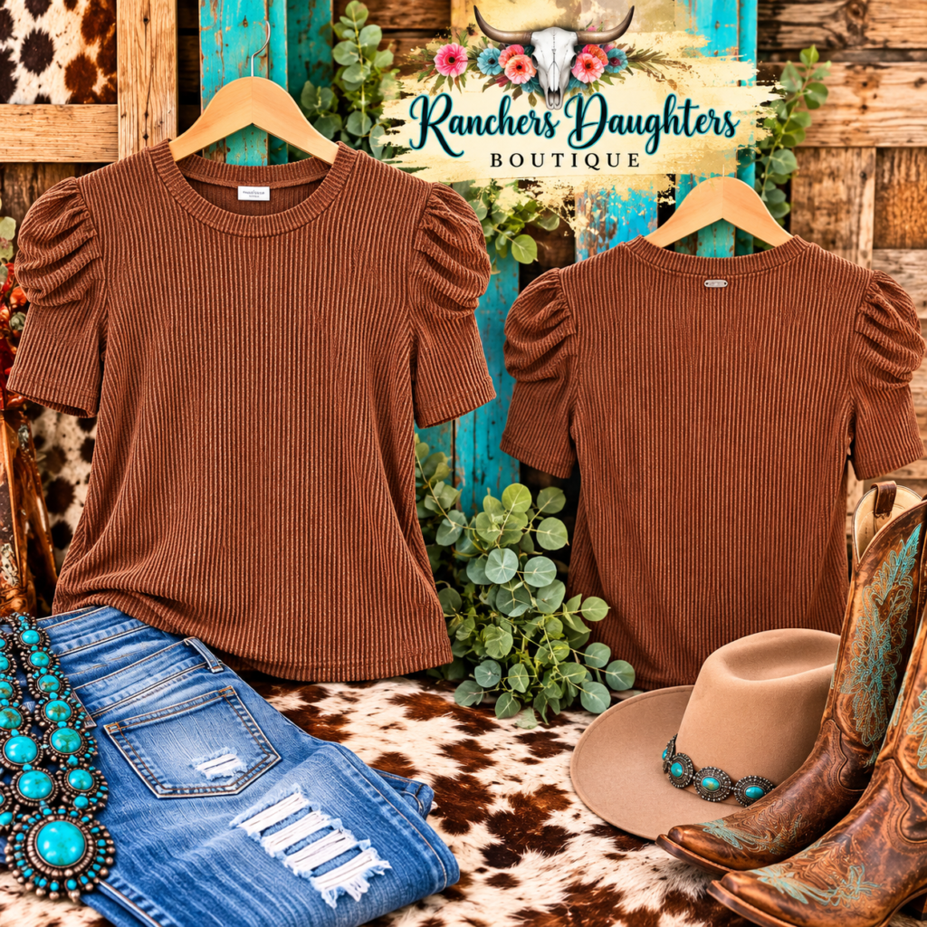 Beige Puff Short Sleeve Textured Top