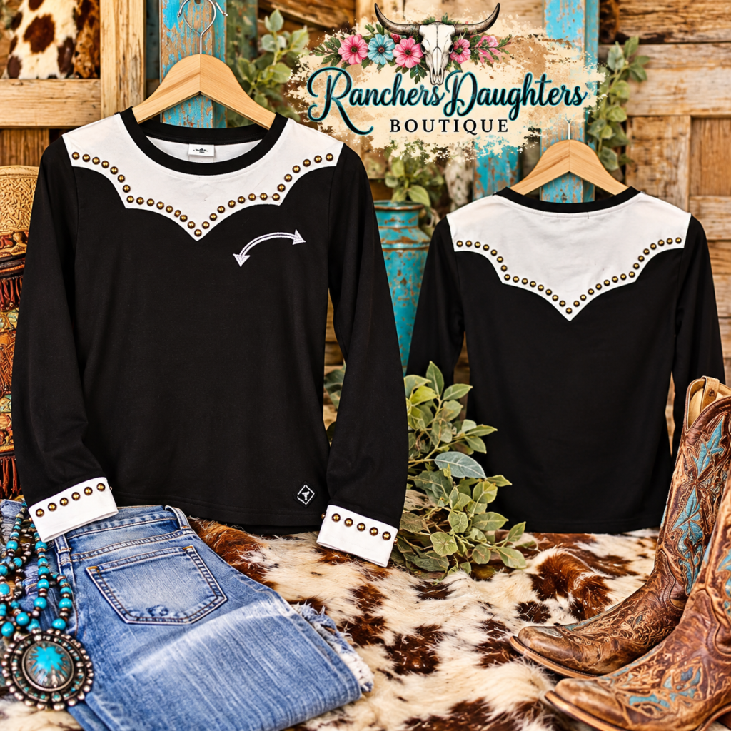 Studded Western Yoke Long Sleeve Top
