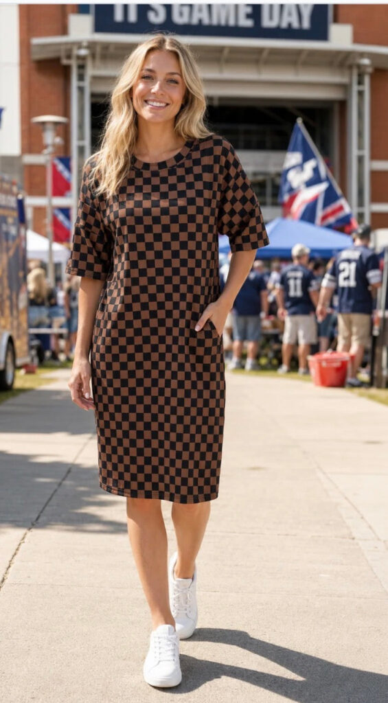 Brown and Black Checkered Dress