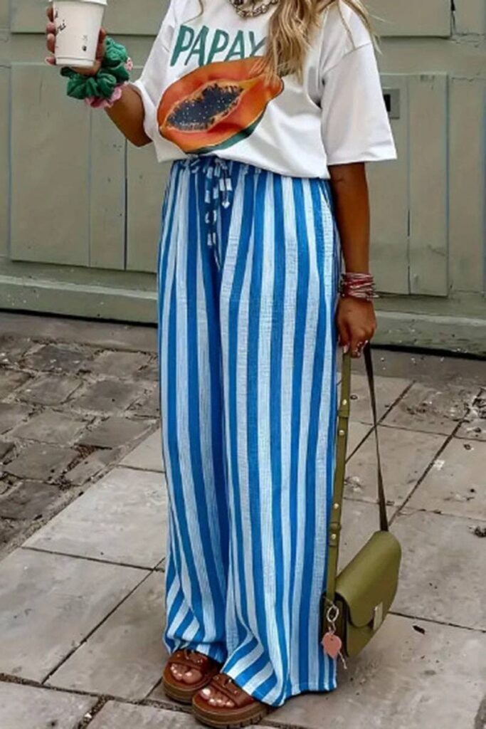 Striped Wide Leg Casual Pants