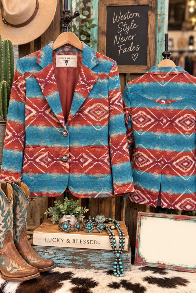 Turquoise Rust Aztec Western Jacket